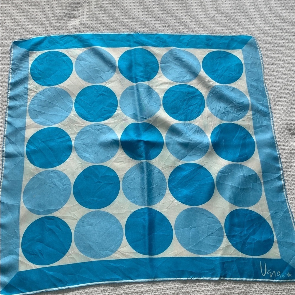 Vintage Vera silk scarf large blue polka dots with solid blue border